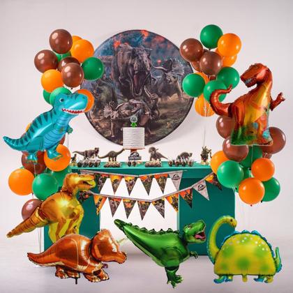 Imagem de Balão Dinossauro Metalizado, Balão Bexiga, Kit 6 Balões Dinossauros Metalizados + 140/190 Balões Bexiga, Festa Jurássica