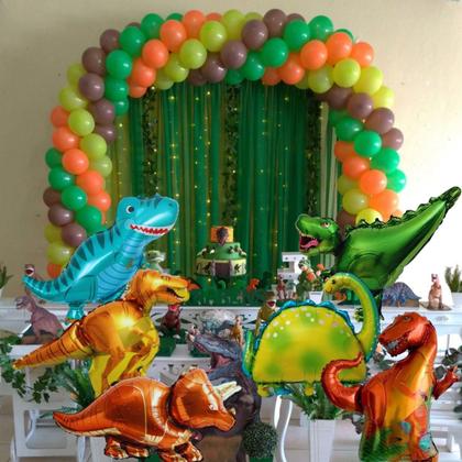 Imagem de Balão Dinossauro Metalizado, Balão Bexiga, Kit 6 Balões Dinossauros Metalizados + 140/190 Balões Bexiga, Festa Jurássica