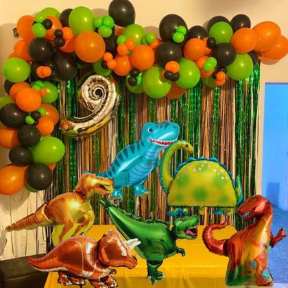 Imagem de Balão Dinossauro Metalizado, Balão Bexiga, Kit 6 Balões Dinossauros Metalizados + 140/190 Balões Bexiga, Festa Jurássica