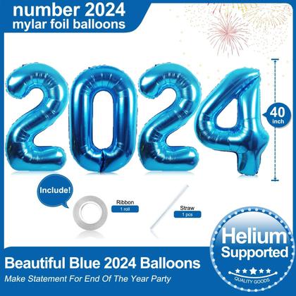 Imagem de Balão Lovoir 40cm Lake Blue Número 2024 Foil Helium
