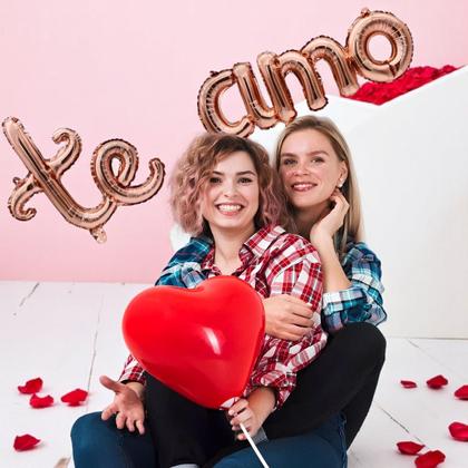 Imagem de Balão Te Amo Decoração Metalizado Com 2 Un Rose