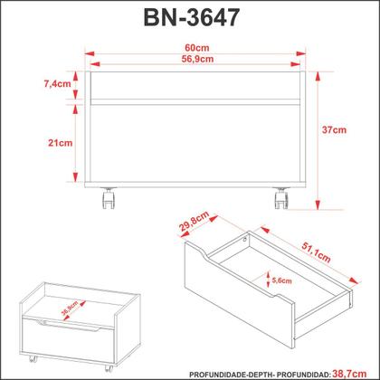 Imagem de Balcão 1 Gaveta com Rodízios para Banheiro 60x37cm Amêndoa Branco Tecno Mobili