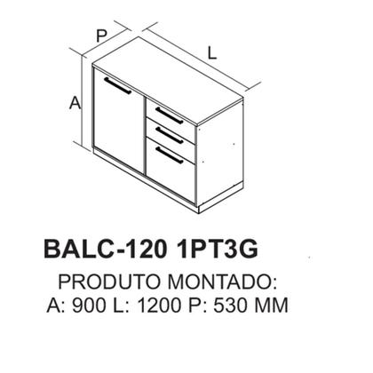 Imagem de Balcão 1 Porta 3 Gavetas 120cm s/ Tampo e Dobradiças Slow Motion Essence - Itatiaia