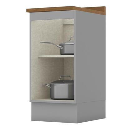 Imagem de Balcão 1 Porta 40cm Americana Cinza com Tampo Nature - Móveis Henn