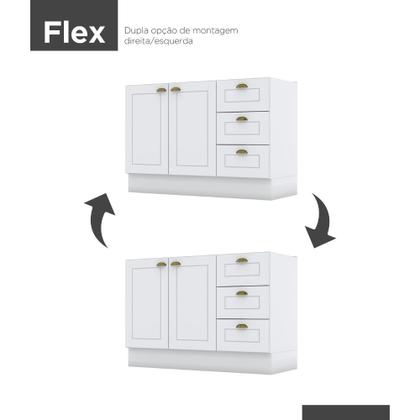 Imagem de Balcão 120cm com Tampo 2 Portas 3 Gavetas Americana Henn - Branco HP Fosco/Nature