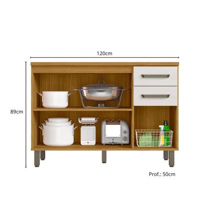 Imagem de Balcão 120cm com Tampo 3 Portas 2 Gavetas Criare