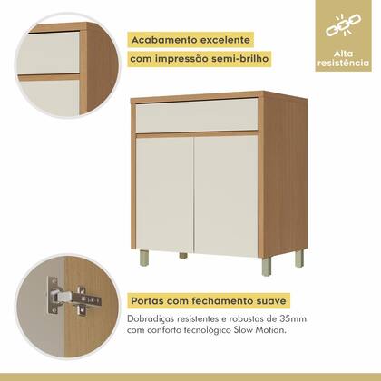 Imagem de Balcao 2 portas 1 Gaveta 80cm 100% MDF Condessa Carvalho/Greige Nesher Móveis
