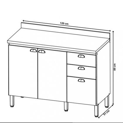 Imagem de Balcão 2 Portas 3 Gavetas 120cm sem Tampo Finesse THB