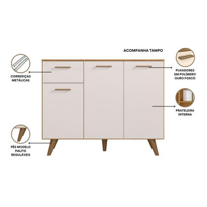 Imagem de Balcão 3 Portas 1 Gaveta (Com Tampo) 105cm Olinda - SSX Multicoisas