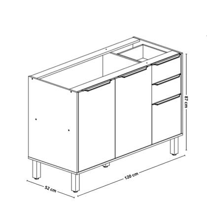 Imagem de Balcão 3 Portas 2 Gavetas 120cm sem Tampo Diva MGM Móveis