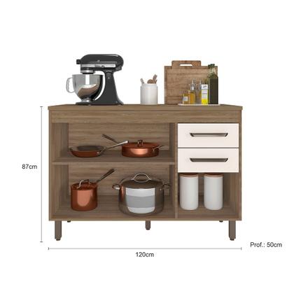 Imagem de Balcão 3 Portas 2 Gavetas (Com Tampo) Barcelona Carvalho Oak Off White - SSX Multicoisas