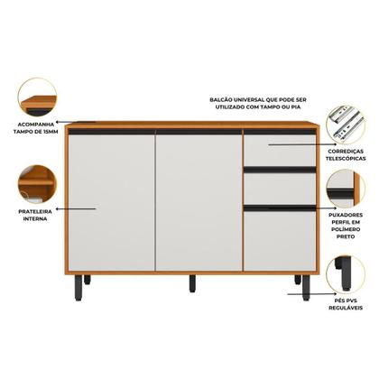 Imagem de Balcão 3 Portas 2 Gavetas com Tampo Ravena Poliman