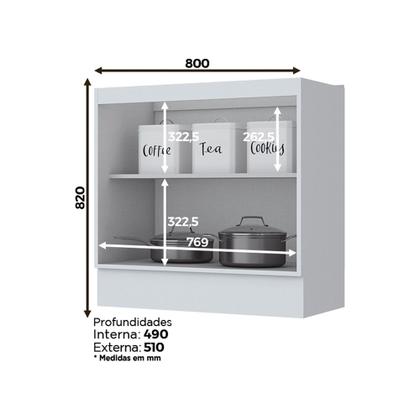 Imagem de Balcão 80cm 2 Portas (sem Tampo) Americana Henn - Branco HP Fosco