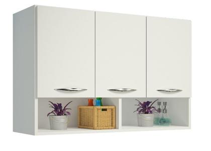 Imagem de Balcão Aéreo Branco Multiuso 3 Portas Lavanderia Despensa
