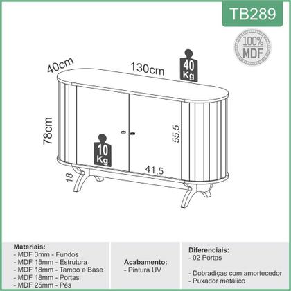 Imagem de Balcão Aparador Curvo 130cm 02 Portas TB289 Dalla Costa