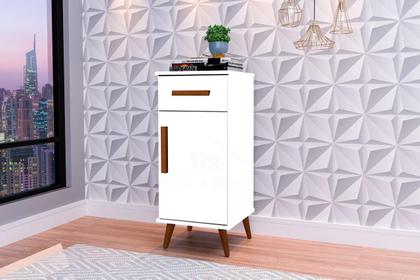 Imagem de Balcão / aparador romn. 1 porta + 1 gaveta pés retrô para bebedouro / recepção / cozinha cor branco brilho