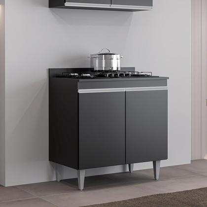 Imagem de Balcão Armário Cooktop 80 cm 2 Portas Com Tampo Ellen Preto