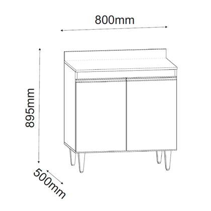 Imagem de Balcão Armário Cooktop 80 cm 2 Portas Com Tampo Ellen Preto