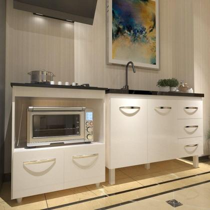 Imagem de Balcão Armário Cozinha Gabinete De Pia 120 Cm Bruna E Balcão Para Fogão Cooktop 4 Bocas E Forno Evelyn Branco