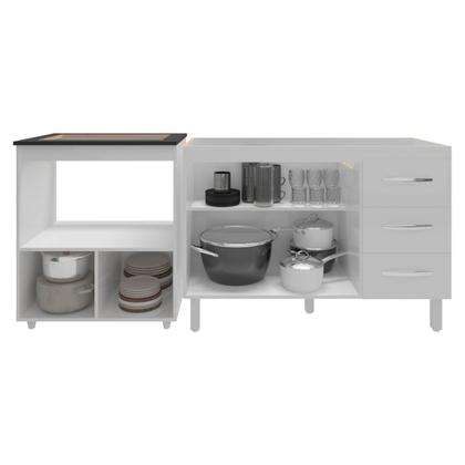 Imagem de Balcão Armário Cozinha Gabinete de Pia 120 cm Bruna e Balcão para Fogão Cooktop 4 Bocas e Forno Evelyn Branco