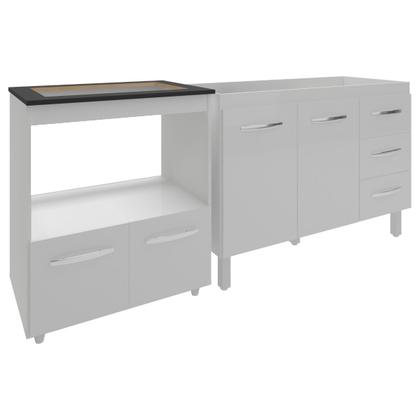 Imagem de Balcão Armário Cozinha Gabinete de Pia 120 cm Bruna e Balcão para Fogão Cooktop 4 Bocas e Forno Evelyn Branco