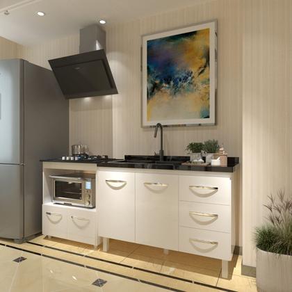 Imagem de Balcão Armário Cozinha Gabinete de Pia 120 cm Bruna e Balcão para Fogão Cooktop 4 Bocas e Forno Evelyn Branco