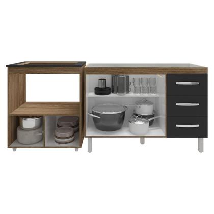 Imagem de Balcão Armário Cozinha Gabinete De Pia 120 Cm Bruna E Balcão Para Fogão Cooktop 5 Bocas E Forno Evelyn Savana Preto