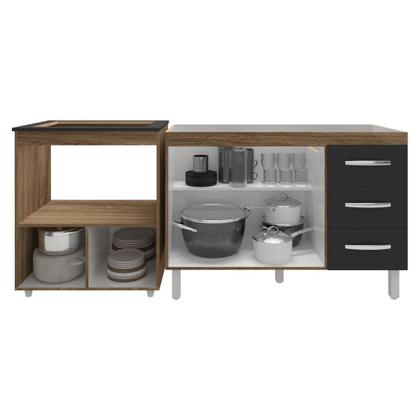 Imagem de Balcão Armário Cozinha Gabinete de Pia 120 cm Bruna e Balcão para Fogão Cooktop 5 Bocas e Forno Evelyn Savana Preto