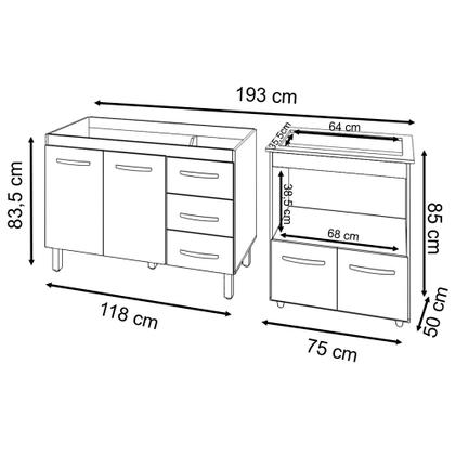 Imagem de Balcão Armário Cozinha Gabinete de Pia 120 cm Bruna e Balcão para Fogão Cooktop 5 Bocas e Forno Evelyn Savana Preto