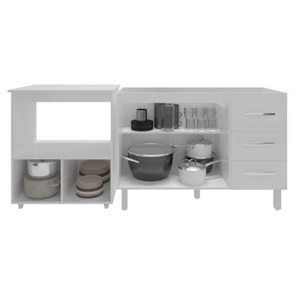 Imagem de Balcão Armário Cozinha Gabinete de Pia 120 cm Bruna e Balcão para Microondas e Forno Elétrico Amanda Branco