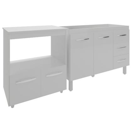 Imagem de Balcão Armário Cozinha Gabinete de Pia 120 cm Bruna e Balcão para Microondas e Forno Elétrico Amanda Branco