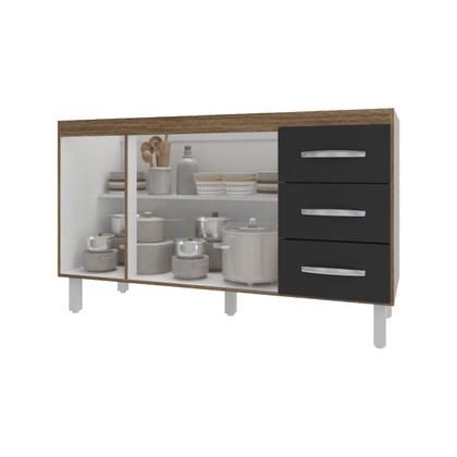 Imagem de Balcão Armário Cozinha Gabinete Pia de 140 cm Carine com 3 Portas e 3 Gavetas Savana Preto