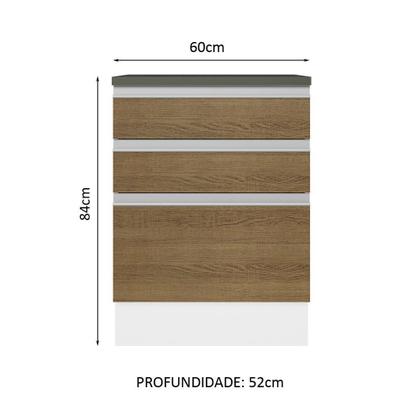 Imagem de Balcão Armário de Cozinha 100% MDF 60 cm 3 Gavetas Branco/Rustic Acordes Madesa