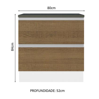 Imagem de Balcão Armário de Cozinha 100% MDF 80 cm 2 Gavetas Branco/Rustic Acordes Madesa