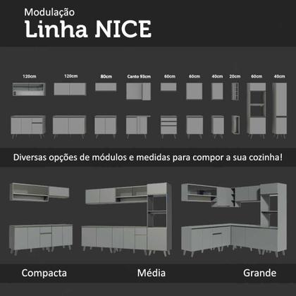 Imagem de Balcão Armário de Cozinha 3 Portas 1 Gaveta Com Pés Cinza Nice Madesa