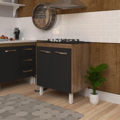 Imagem de Balcão Armário De Cozinha Fran Para Fogão Cooktop 4 Bocas Mobília Decor Savana Preto