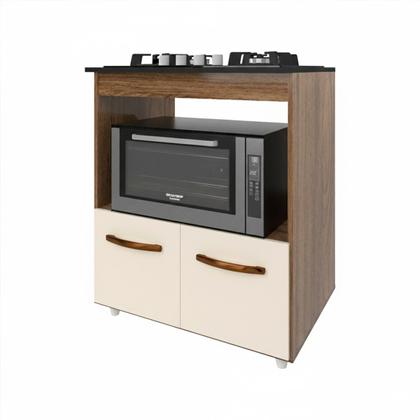 Imagem de Balcão Armário de Cozinha para Fogão Cooktop 4 Bocas e Forno Elétrico Evelyn Mobília Decor Savana Off White