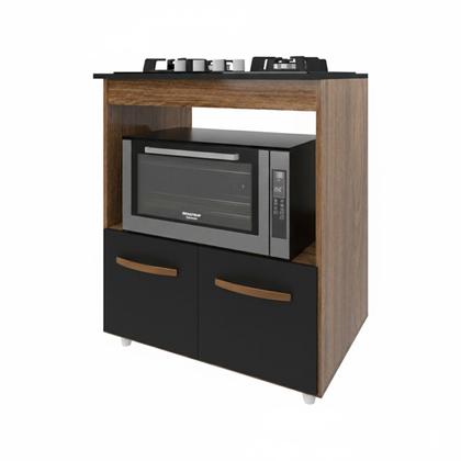 Imagem de Balcão Armário de Cozinha para Fogão Cooktop 4 Bocas e Forno Elétrico Evelyn Mobília Decor Savana Preto