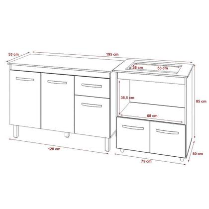 Imagem de Balcão Armário Gabinete Aline 118 Cm Branco Com Tampo Preto E Balcão Evelyn Para Cooktop 4 Bocas Branco