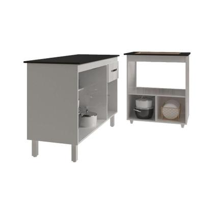 Imagem de Balcão Armário Gabinete Aline 118 Cm Branco Com Tampo Preto E Balcão Evelyn Para Cooktop 4 Bocas Branco