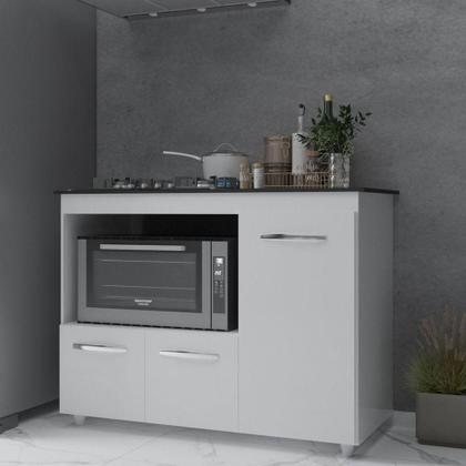 Imagem de Balcão Armário Gabinete De Cozinha Para Fogão Cooktop 4 Bocas E Forno 3 Portas Alana Mobília Decor Branco
