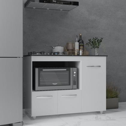 Imagem de Balcão Armário Gabinete de Cozinha Para Fogão Cooktop 4 Bocas e Forno 3 Portas Alana Mobília Decor Branco