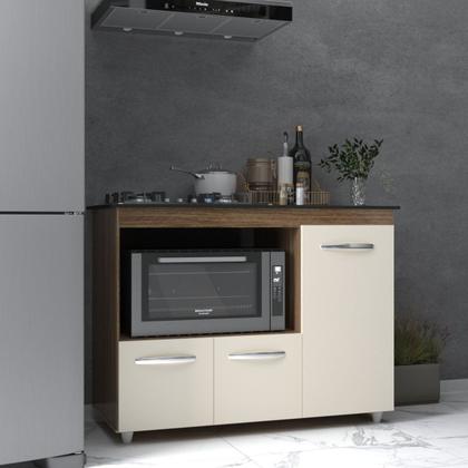 Imagem de Balcão Armário Gabinete de Cozinha Para Fogão Cooktop 4 Bocas e Forno 3 Portas Alana Mobília Decor Savana Off White