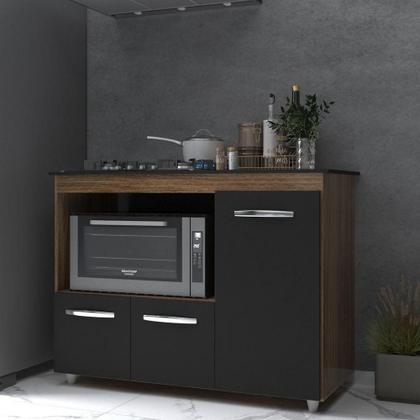 Imagem de Balcão Armário Gabinete De Cozinha Para Fogão Cooktop 4 Bocas E Forno 3 Portas Alana Mobília Decor Savana Preto