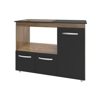 Imagem de Balcão Armário Gabinete De Cozinha Para Fogão Cooktop 4 Bocas E Forno 3 Portas Alana Mobília Decor Savana Preto