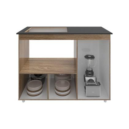 Imagem de Balcão Armário Gabinete De Cozinha Para Fogão Cooktop 4 Bocas E Forno 3 Portas Alana Mobília Decor Savana Preto