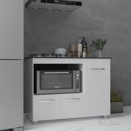 Imagem de Balcão Armário Gabinete de Cozinha Para Fogão Cooktop 5 Bocas e Forno 3 Portas Alana Mobília Decor Branco