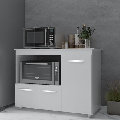 Imagem de Balcão Armário Gabinete de Cozinha Para Microondas e Forno Elétrico 3 Portas Lilian Mobília Decor Branco