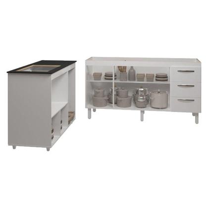 Imagem de Balcão Armário Gabinete De Pia 150 Cm Deise E Balcão Alana Para Fogão Cooktop 4 Bocas E Forno Elétrico Branco