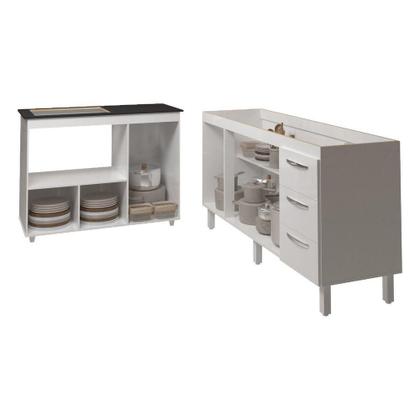 Imagem de Balcão Armário Gabinete De Pia 150 Cm Deise E Balcão Alana Para Fogão Cooktop 4 Bocas E Forno Elétrico Branco